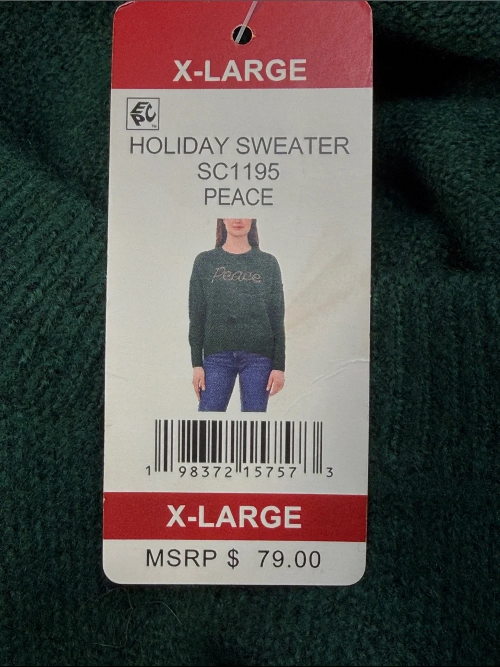 Vince Camuto NWT Green Peace Holiday Christmas Cozy Soft Crewneck Sweater XL